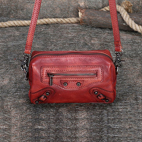 Vintage Womens Red Leather Wristlet Wallets Mini Shoulder Bag Small Crossbody Bag for Women