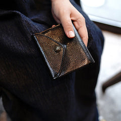 Envelope Womens Black Leather Billfold Wallet Small Wallet with Coin Pocket Mini Envelope Wallet for Ladies