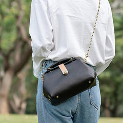 Handmade Womens Black Small Leather Doctor Handbag Side Purse Doctor Purse for Women