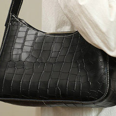 Cute LEATHER Side Bag Black WOMEN SHOULDER BAG Crocodile Pattern Handbag Purse FOR WOMEN
