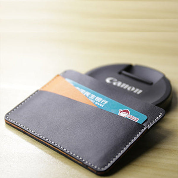 Slim Women Black&Orange Leather Card Wallet Minimalist Card Holder Wallet For Women