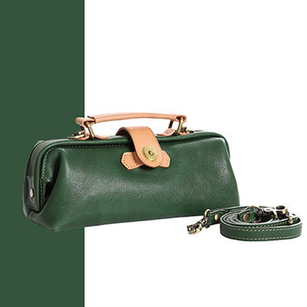 Womens Green Leather Mini Doctor Handbag Purses Classic Green Doctor Crossbody Purses for Women
