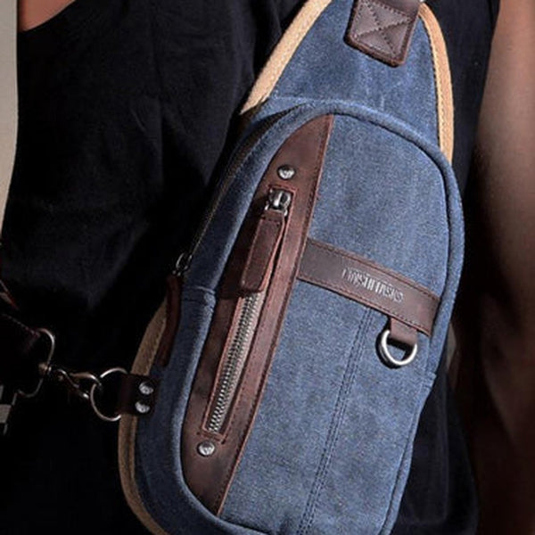 Navy Canvas Sling Backpack Men's Sling Bag Khaki Chest Bag Canvas One shoulder Backpack For Men
