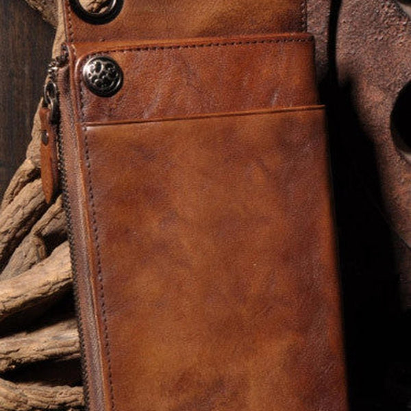 Brown Leather Biker Wallet Leather Chain Wallet Men Brown Long Biker Chain Wallet