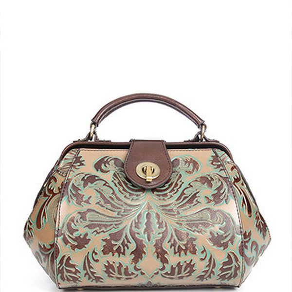 Small Womens White Floral Leather Doctor Handbag Purses Vintage White Doctor Side Purse for Women