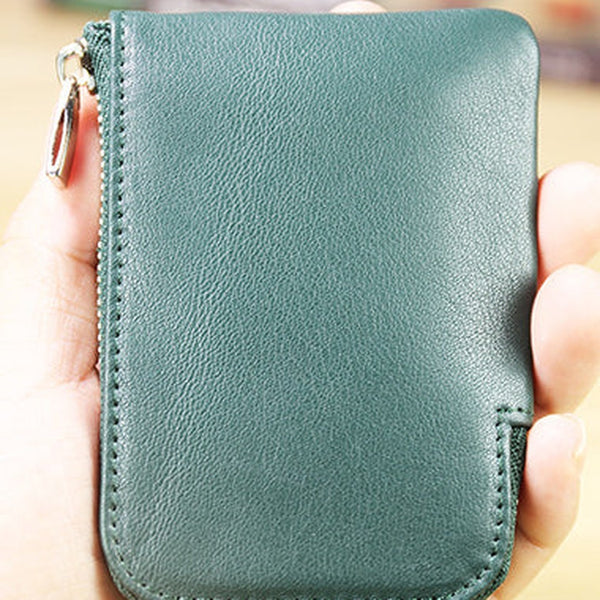 Women Leather Mini Zip Wallet Green Billfold Slim Coin Wallets Small Zip Change Wallet For Women