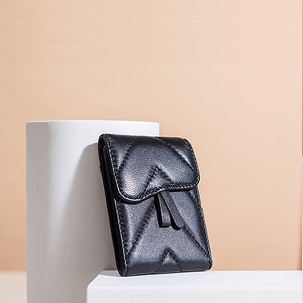 Small Women Black Leather Card Holder Small Card Wallet Sheepskin Card Holder Credit Card Holder For Women