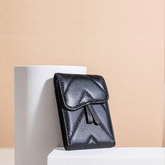 Small Women Black Leather Card Holder Small Card Wallet Sheepskin Card Holder Credit Card Holder For Women