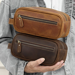 Dark Brown Leather Toiletry Bag Men's Leather Toiletry Bag Full Grain Leather Toiletry Bag