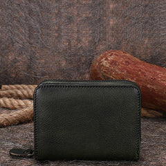 Vintage Women Green Leather Small Wallet with Zip Around Card Holders Bifold Small Wallet Billfold For Women
