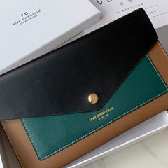 CONTRAST COLOR Black Envelope Leather Womens Slim Clutch Purse Long Checkbook Wallet for Women