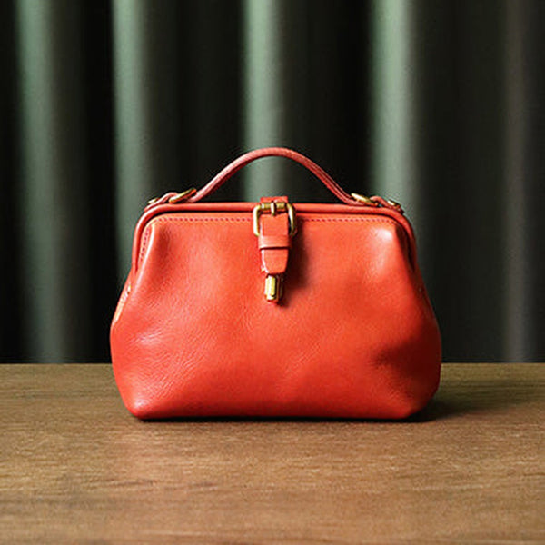 Womens Red Leather Doctor Handbag Purses Classic Handmade Red Doctor Crossbody Purse for Women