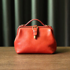 Womens Red Leather Doctor Handbag Purses Classic Handmade Red Doctor Crossbody Purse for Women