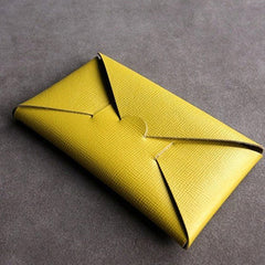 Cute Womens Yellow Leather Envelope Wallet Slim Clutch Purse Checkbook Long Wallet for Women