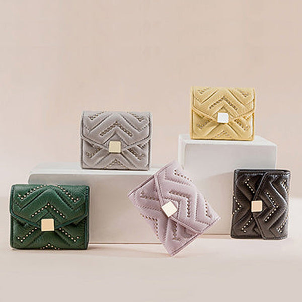Cute Womens Leather Small Wallet with Rivets Billfold Slim Small Wallet For Women