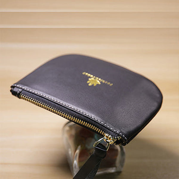 Slim Women Black Leather Zip Card Wallet Saddle Minimalist Coin Wallet Small Zip Change Wallet For Women