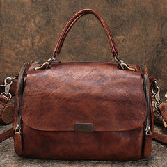 Brown Vintage Womens Leather Handbag Purse Handbag Rivet Shoulder Bag for Ladies