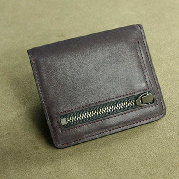 Cute Women Coffee Leather Small Bifold Wallet Billfold Wallet with Coin Pocket For Women