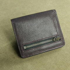 Cute Women Coffee Leather Small Bifold Wallet Billfold Wallet with Coin Pocket For Women