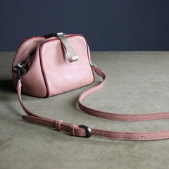 Mini Womens Pink Leather Shoulder Purse Cube Double Zip Leather Crossbody Purse for Ladies