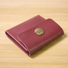 Cute Women Red Leather Slim Card Wallet Sunflower Coin Wallets Mini Change Wallets For Women