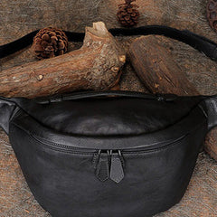 Women Black Gray Leather Waist Bag Fanny Pack Vintage Handmade Hip Pack for Men
