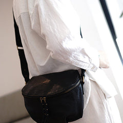 Vintage Womens Black Leather Saddle Shoulder Bag Crossbody Bag for Women