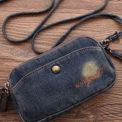 Vintage Mens Denim Wristlet Bag Denim Phone Purse with Shoulder Strap for Women