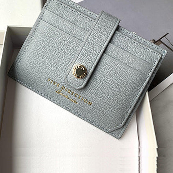 Cute Women Gray Blue Sheepskin Card Holder Slim Card Wallet Gray Blue Small Card Holder Credit Card Holder For Women