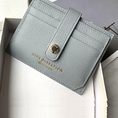 Cute Women Gray Blue Sheepskin Card Holder Slim Card Wallet Gray Blue Small Card Holder Credit Card Holder For Women