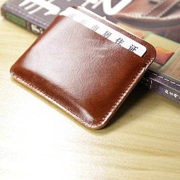 Vintage Womens Dark Brown Leather Slim Card Holder Wallet Minimalist Card Holders Wallet for Ladies