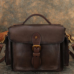 Handmade Coffee Leather Womens Small Satchel Shoulder Bag School Handbag Crossbody Purses for Women