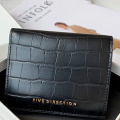Cute Women Black Vegan Leather Small Billfold Wallet Card Holder Crocodile Pattern Slim Card Wallets For Women