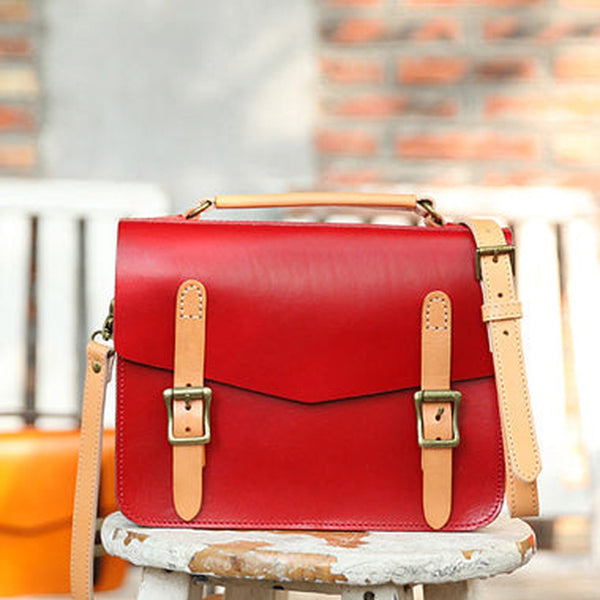 Womens Handmade Red Leather Satchel Handbag Cambridge Structured Satchel Shoulder Purse