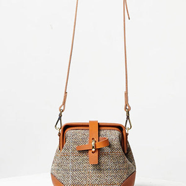 Handmade Womens Leather Tweed Doctor Handbag Small Side Purses Doctor Purse for Women