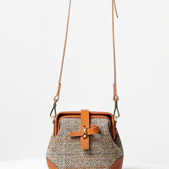 Handmade Womens Leather Tweed Doctor Handbag Small Side Purses Doctor Purse for Women