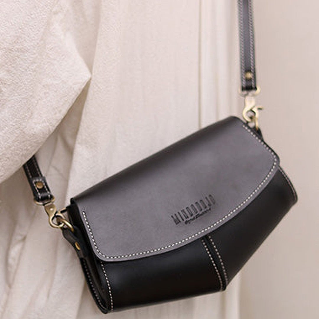 Cute LEATHER Sling Bag Side Bags Black WOMEN Saddle SHOULDER BAG Small Crossbody Purses FOR WOMEN