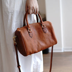 Brown Leather Boston Handbag Trendy Women Boston Crossbody Purse for Women