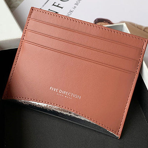Women Orange Leather Card Holders Small Card Wallet Minimalist Credit Card Holder For Women