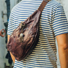Cool Black Leather Mens Chest Bag Fanny Pack Waist Bags Coffee Leather Hip Bag Bum Bag For Men