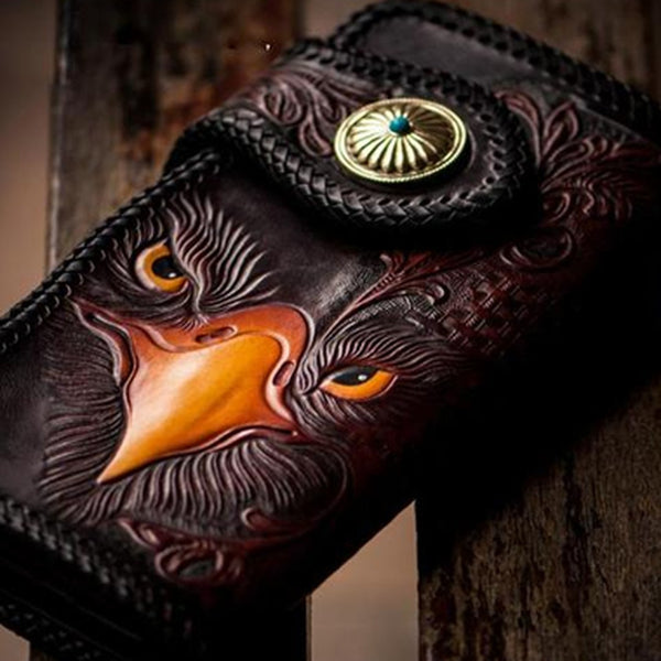 Tooled Leather Wallet Eagle Biker Chain Wallets Cool Leather Wallet With Chain Wallet for Men