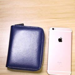 Minimalist Women Blue Leather Card Holders Small Zip Card Wallet Card Holders Wallet For Women