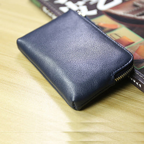 Cute Women Slim Navy Leather Mini Zip Coin Wallet Billfold Small Zip Change Wallet For Women