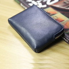 Cute Women Slim Navy Leather Mini Zip Coin Wallet Billfold Small Zip Change Wallet For Women