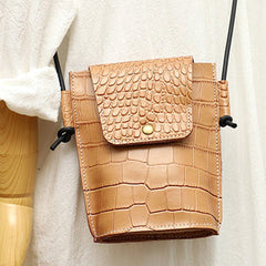 Cute LEATHER Small Side Bag Camel Crocodile Pattern WOMEN Crossbody BAG Purse FOR WOMEN