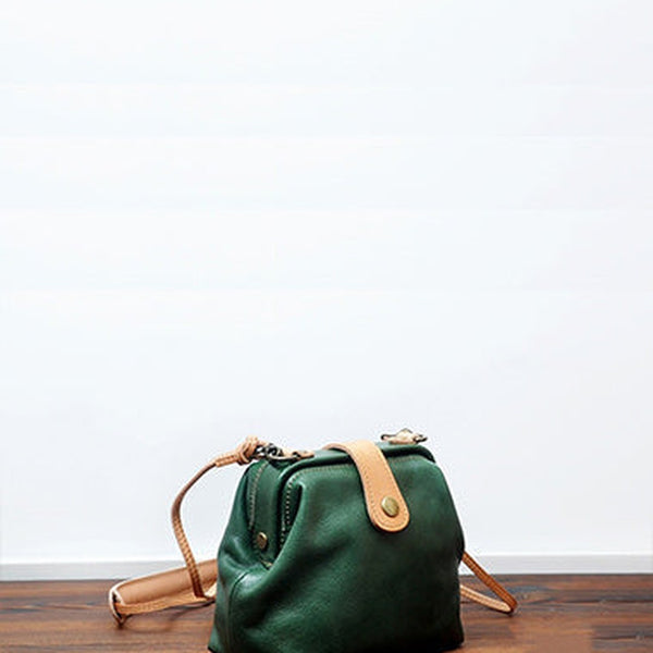 Vintage Womens Green Leather Small Doctor Shoulder Bag Green Doctor Crossbody Purse for Women