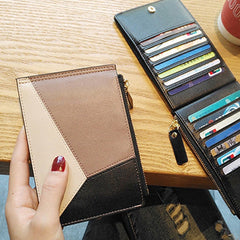 Cute Womens Patchwork Light Coffee Leather Card Wallets Card Clutch Wallet Zip Card Holder Wallet for Women
