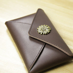 Slim Women Coffee Sunflower Leather Card Wallet Minimalist Envelope Card Holder Wallet Coin Wallet For Women
