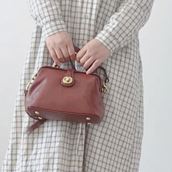 Handmade Womens Brown Leather Doctor Handbag Purse Vintage Small Doctor Shoulder Bag for Women