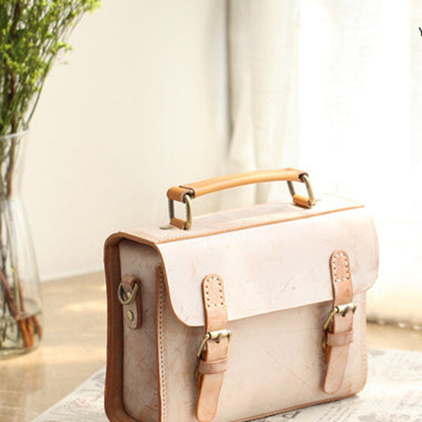 Womens Beige Leather Small Shoulder Satchel Bag Waxed Leather Cambridge Small Satchel Handbag Purse for Women
